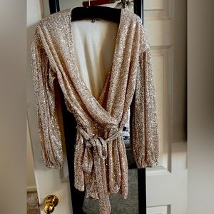 Champagne Sequin Belted Romper